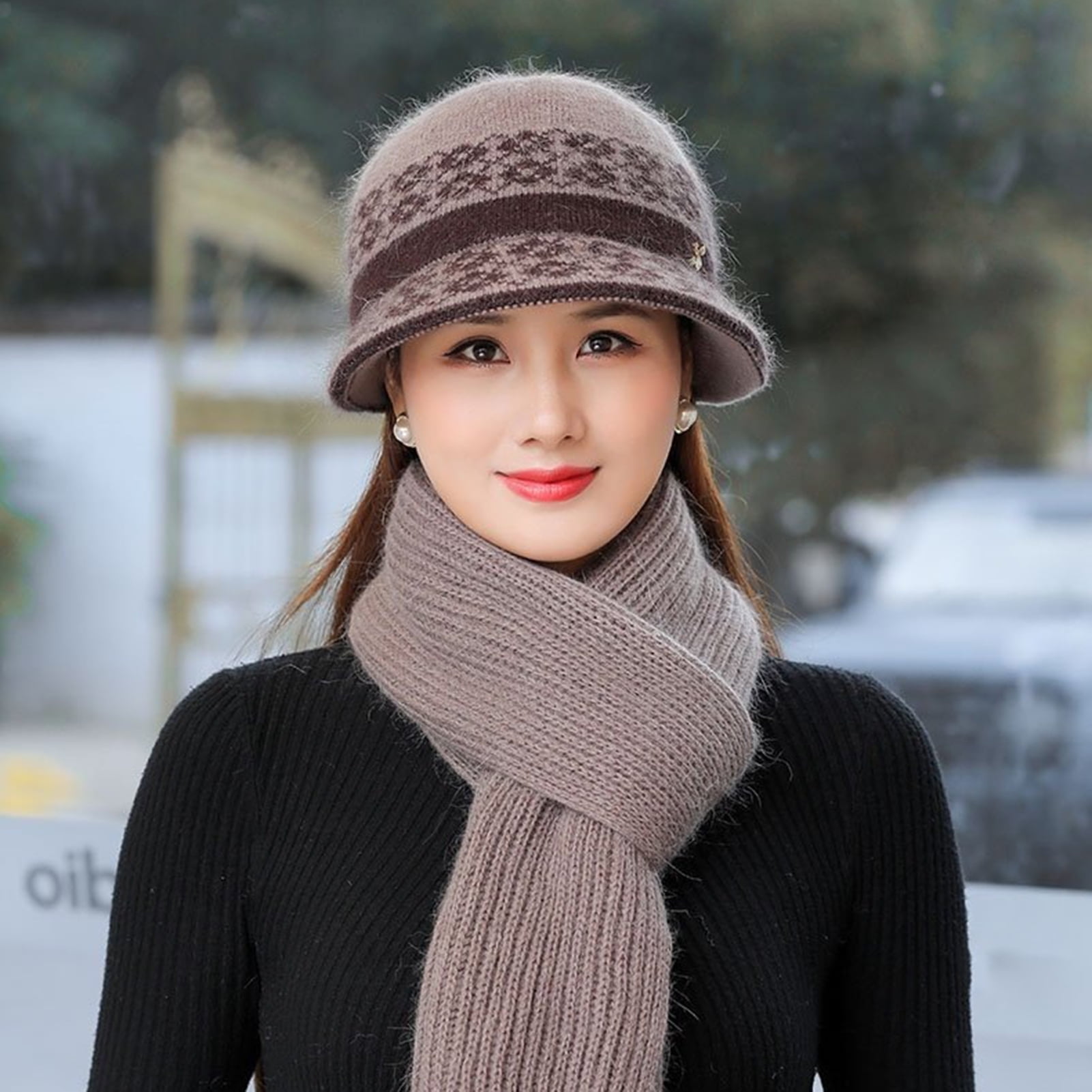 1pc New Women's Multicolored Two-way Hat & Scarf Set With Letter Print,  Knitted Winter Cap For Daily Wear