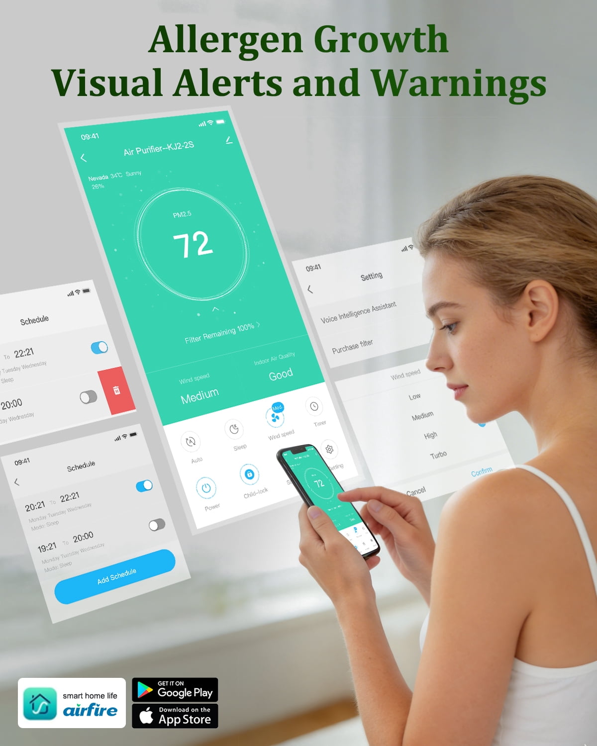 AIRFIRE Smart Air Purifiers for Home Large Room up to 1475 Sq.ft, HEPA 14 Washable Filter Air Purifier for Pets , PM 2.5 Display Air Cleaner for Bedroom, Pet Area, AP409