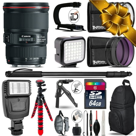 Canon 16-35mm IS USM -Video Kit + Slave Flash + Monopad - 64GB Accessory Bundle (International Version)