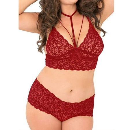 

Women S Lingerie 2 Piece Plus Size V Neck High Waist Floral Lace Bra And Panty No Underwire Nightgowns