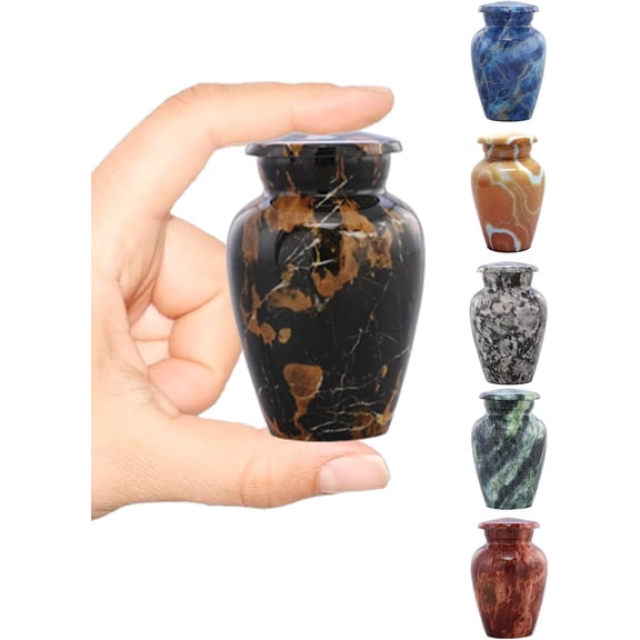 Marble Finish Metal Keepsake Urn - Mini Cremation Urn for Human or Pet Ashes - Token Urn - Sharing Memorial Urn with Velvet Bag (Swirled Green)