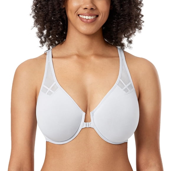 Sostén DELMIRA con cierre frontal, espalda racerback, talla grande 42C gris francés