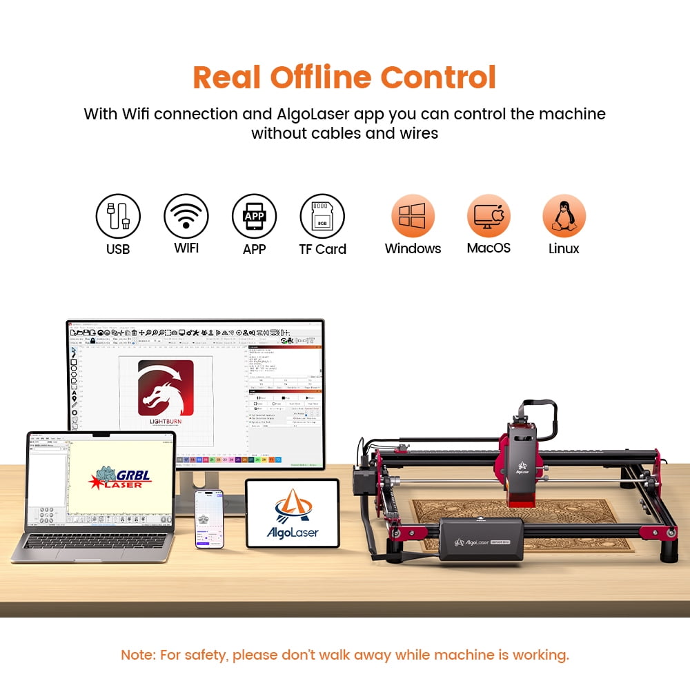 Algo DIY Mini Engraver 5W Output Power, 200mm/s Cutting and Engraving Machine for DIY Wood Metal Glass Leather, WiFi APP Control for Beginners
