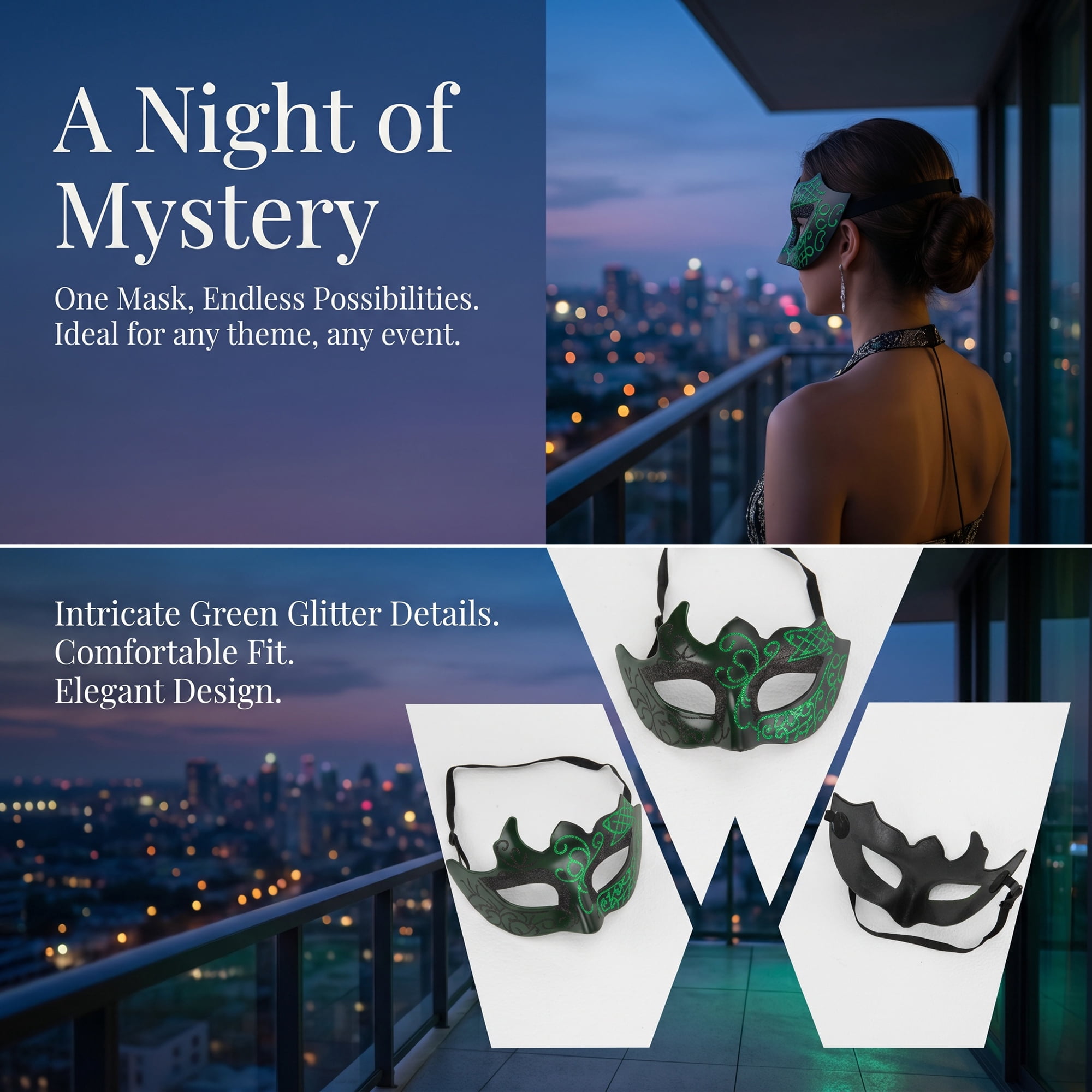 Unique Bargains Venetian Masquerade Mask for Halloween Costume Party Green 6.7" x 4.3"