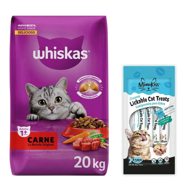 Whiskas Original Carne 20 kg + Miaukiss Lickable Atún 4 Pack 56 Gr