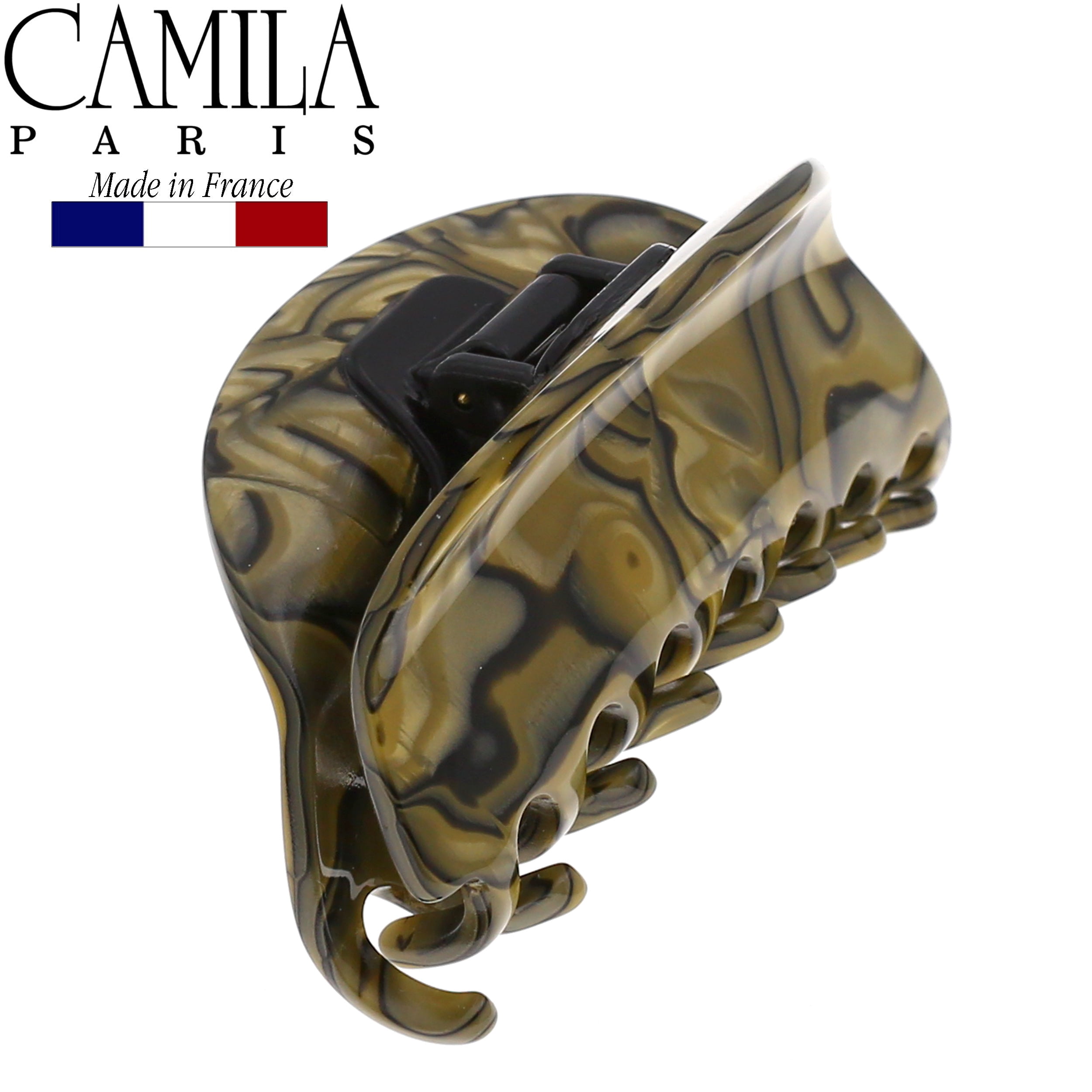 Camila Paris CP2958 French Hair Ponytail Holders Ties, Flower, Handmade, Gray, Strong Hold Grip Hair Clips for Women, No Slip and Durable Styling Girls Hair Accessories, Made in France