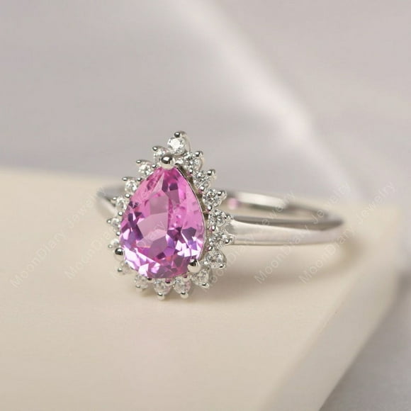 pink sapphire ring, Pear cut pink sapphire ring, 925 sterling silver ring, pink sapphire engagement ring, lab grown pink sapphire ring