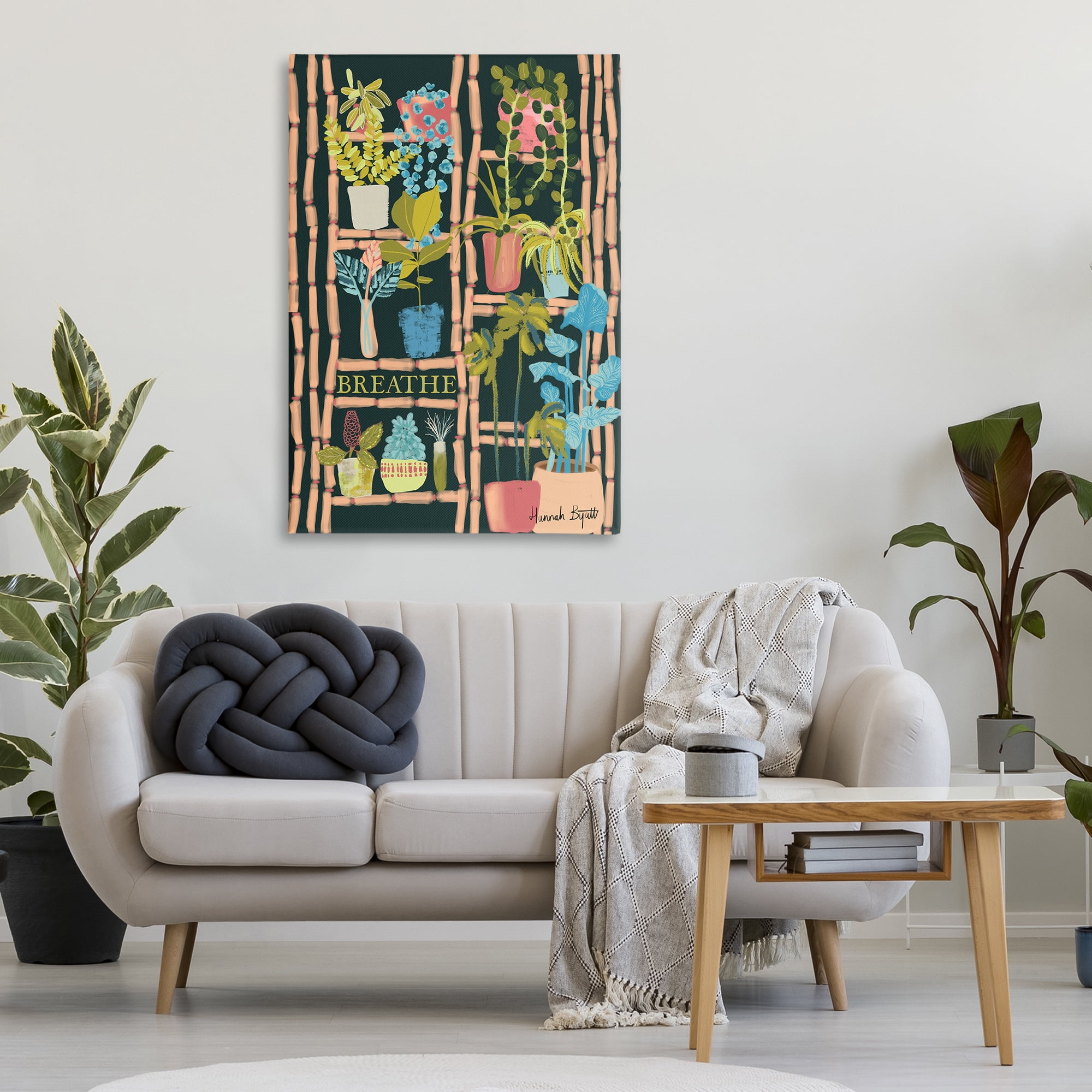 Stupell Industries Plant Shelf on Black Plants & Flowers Painting Wrapped Canvas Art Print Wall Art, 30 x 45