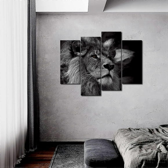 Lion Pictures Canvas 4 Pieces Picture Black And White Animal Wall Pictures Living Room Modern For Bedroom Decoration Apartment Home Decoration Art Pri