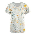 thumbnail image 3 of cocolona Scrubs for Women, V Neck Short Sleeve Scrubs Tops Fashion Casual Floral Print Workwear T-shirts Work Uniform with Pockets, 3 of 4