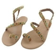 thumbnail image 6 of NOKIO Women's Casual Dresssy Low Wedge Summer Shoes Cute Strappy Rhinestone Open Toe Flat Sandals Women's Sandals Flat Heel Fashion Beaded Sandals Summer Flip Flops Women's Shoes, 6 of 9