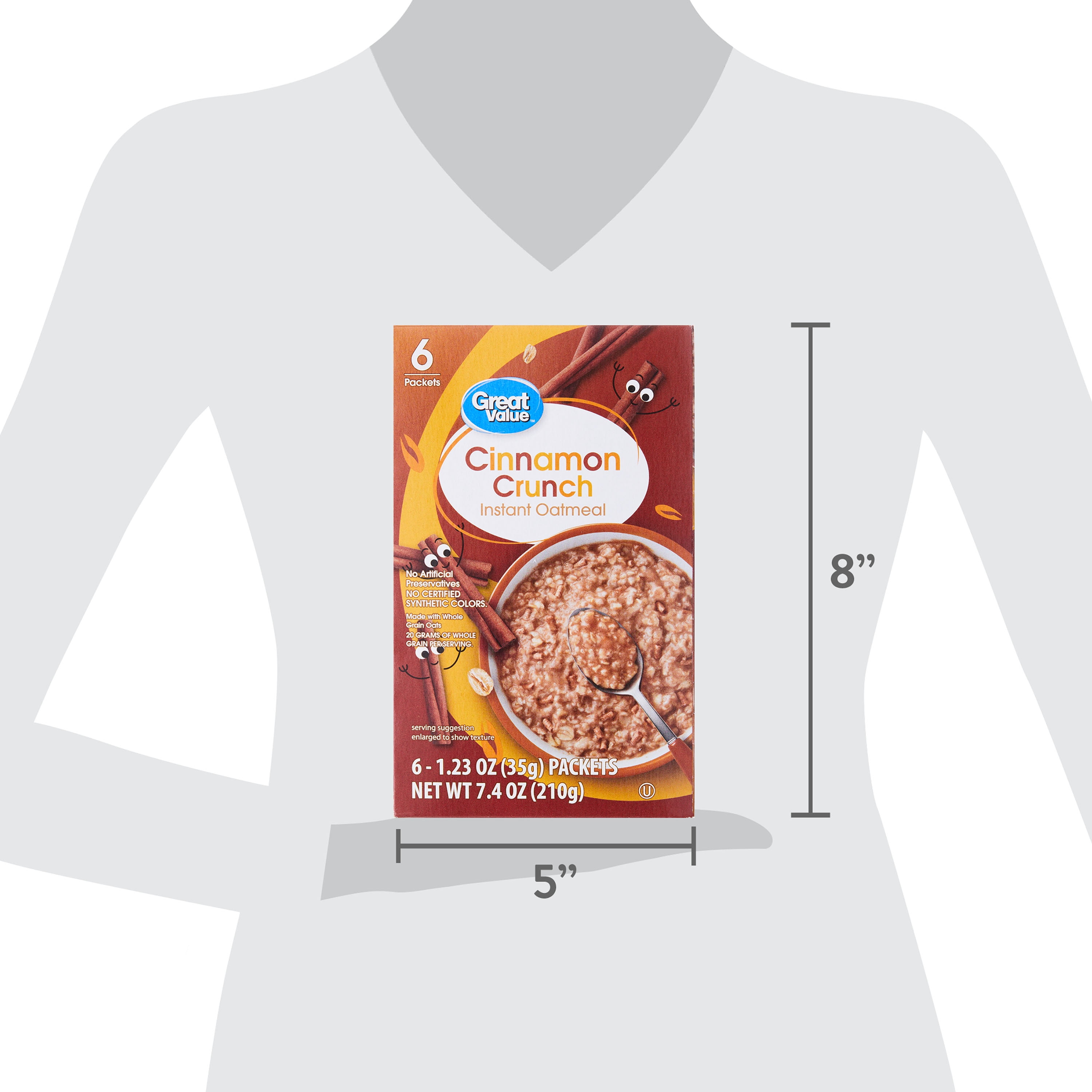 Great Value Cinnamon Crunch Instant Oatmeal, 1.23 oz, 6 Count