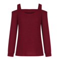 thumbnail image 4 of Womens Cold Shoulder Tops Cut Out Neck Long Sleeve Shirts Off Shoulder Knitted Tunic Casual Dressy Sexy Blouse Dressy Lightweight Comfy Outfits Going Out Tops Ladies Fashion Trendy, 4 of 9