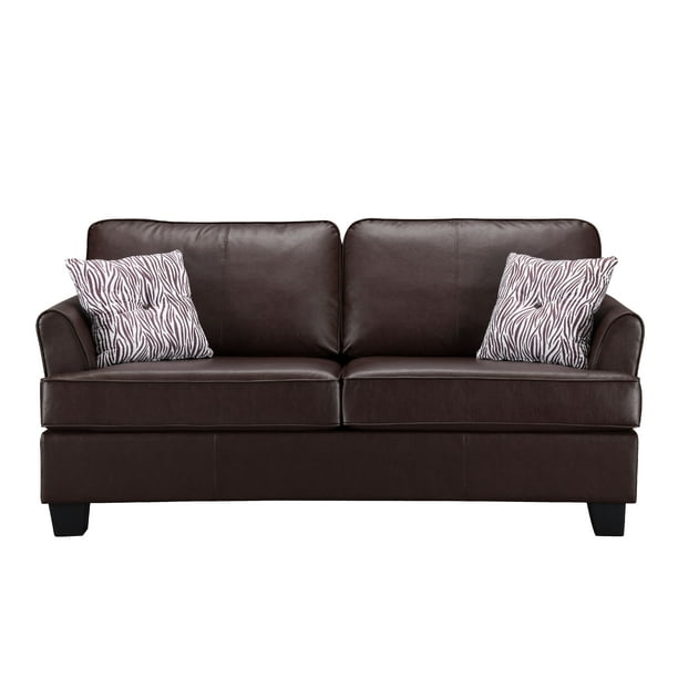 Chantal Full Size Sleeper Sofa with Throw Pillows, Brown Faux Leather