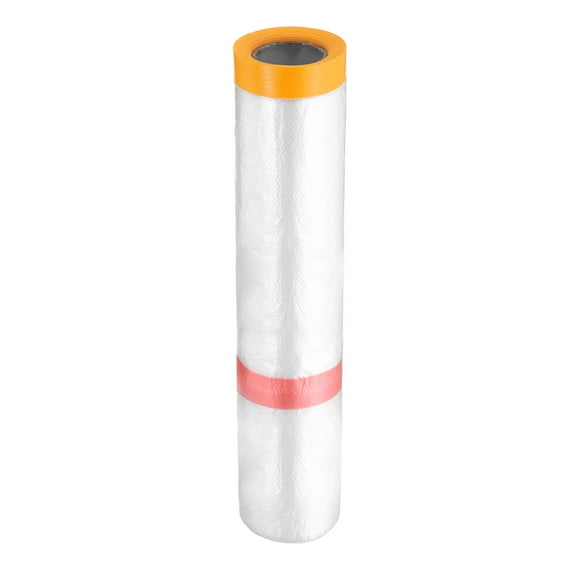 Uxcell Pre-Taped Masking Film 78.7"x32.8ft Double Adhesive Tape and Drape Painters Plastic Drop Cloth Film with Tape Plastic Sheeting for Automotive Painting Covering