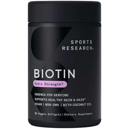 Sports Research Extra Strength Vegan Biotin 5,000mcg, 30 Softgels