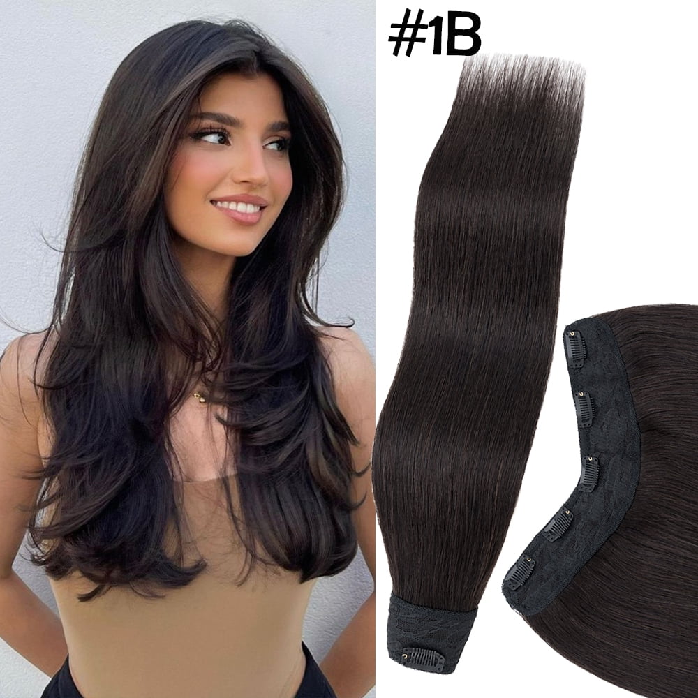 HAIRRO Clip In Hair Extensions V Shape U Part One Piece Clip in Remy Real Human Hair Extensions 3/4 Full Head
