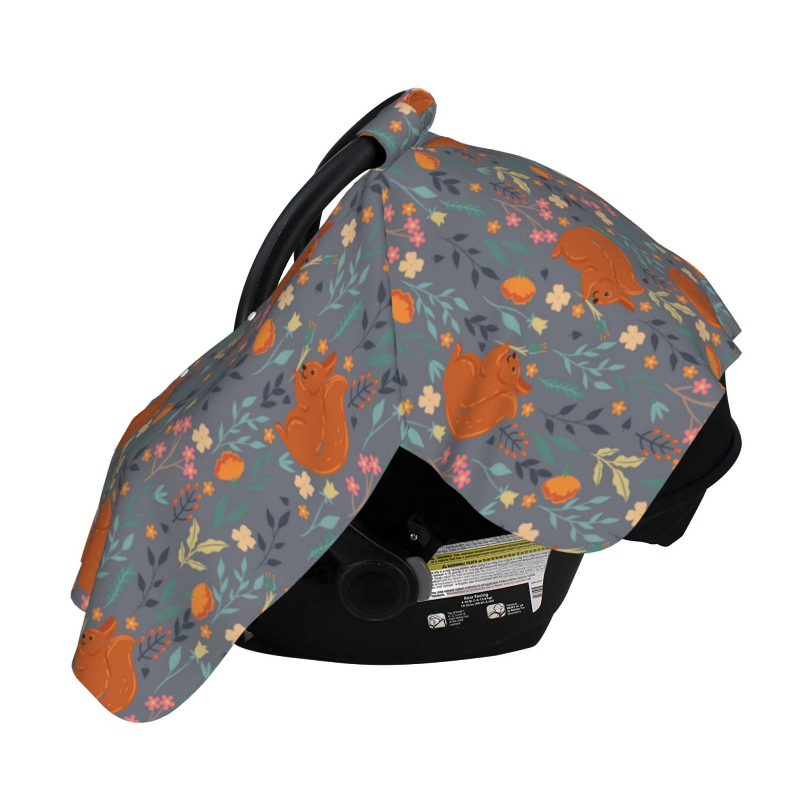 Naloa Floral Squirrel Baby Car Seat Cover, Breathable Baby Carrier Cover, Multiuse Baby Carrier Cover & Nursing Breastfeeding Cover