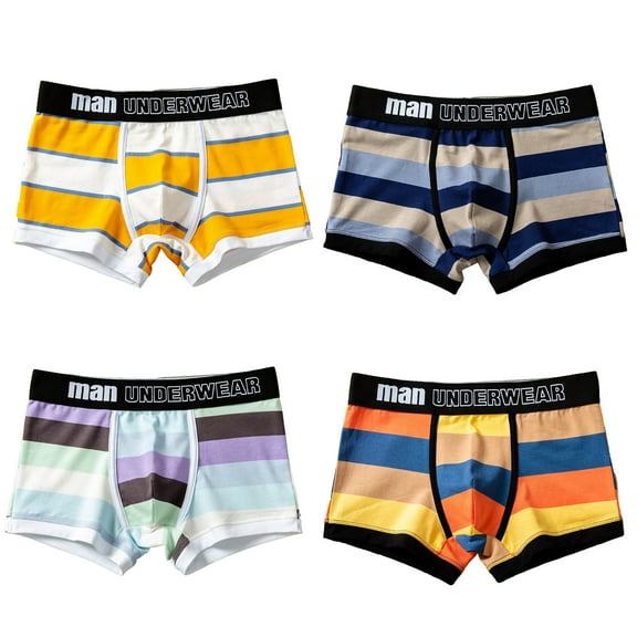 rygai Men Boxers U Convex Breathable Striped Underwear Contrast Color Protective Wide Band Elastic Waist Men Underpants Men Clothes,Navy Blue,3XL