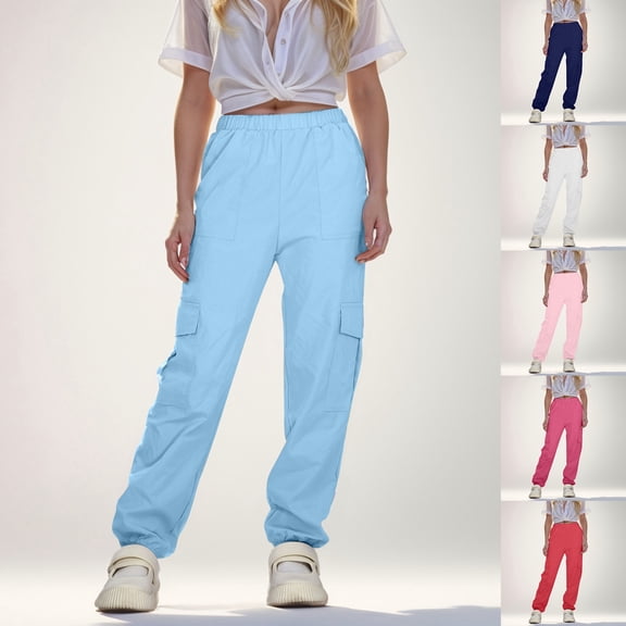 jiaxiM Girls Cargo Pants Elastic Waist Pockets Sweatpants | 6-14 years High Waist Loose fit School Hiking Casual Pants