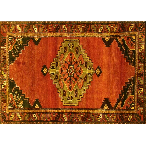 Ahgly Company Machine Washable Indoor Rectangle Medallion Yellow Traditional Area Rugs, 3' x 5'