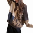 thumbnail image 3 of Women'S Fall Winter Long Sleeve Round Neck Pullover Sweater Leopard Print Colorblock Knitted Top White One size, 3 of 10