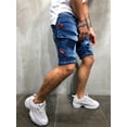 thumbnail image 4 of Summer New Men‘s Stretch Ripped Short Jeans Streetwear Pocket Fashion Hip-hop Blue Slim Denim Shorts Brand Clothes Male, 4 of 7
