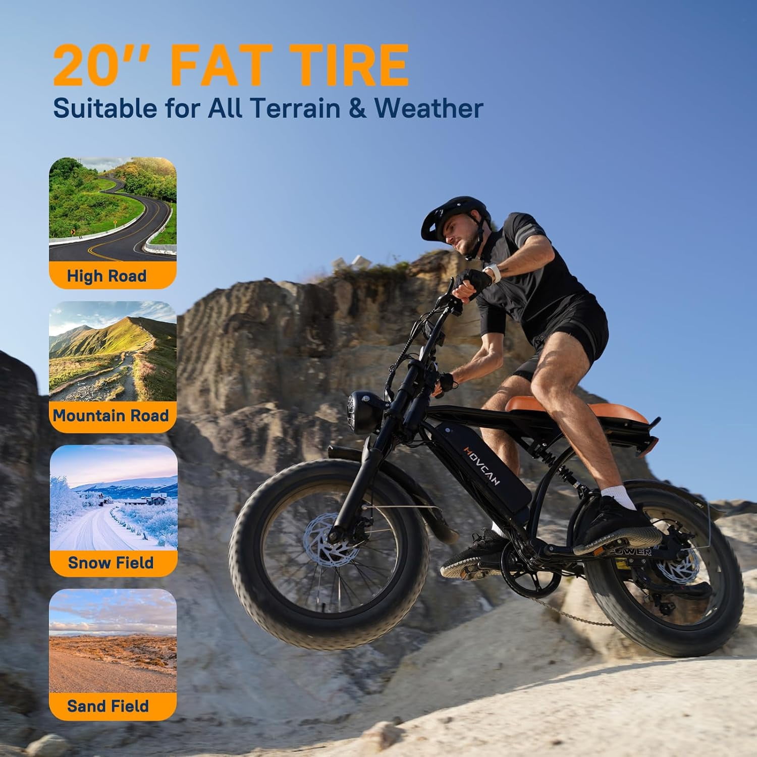 Movcan 20" Fat Tire Electric Bike for Adult, 750W Mountain Ebike, 48V 15.6Ah Removable Battery, 7 Speed Disc Brake E-Motorcycle Bike UL2849