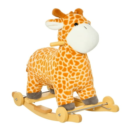 2-in-1 Kids Plush Ride-On Rocking Horse Toy, Giraffe-shaped Plush Rocker with Realistic Sounds for Children 3 to 6 Years, Yellow