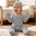 thumbnail image 2 of Eygvbb Baby Romper Toddler Jumpsuit Snap Coverall Girls Romper Long Sleeve V Neck Ribbed Knit Footed Loungewear for 0-6 Months Boys Girls Infant Daily Sleep Outfit, 2 of 5