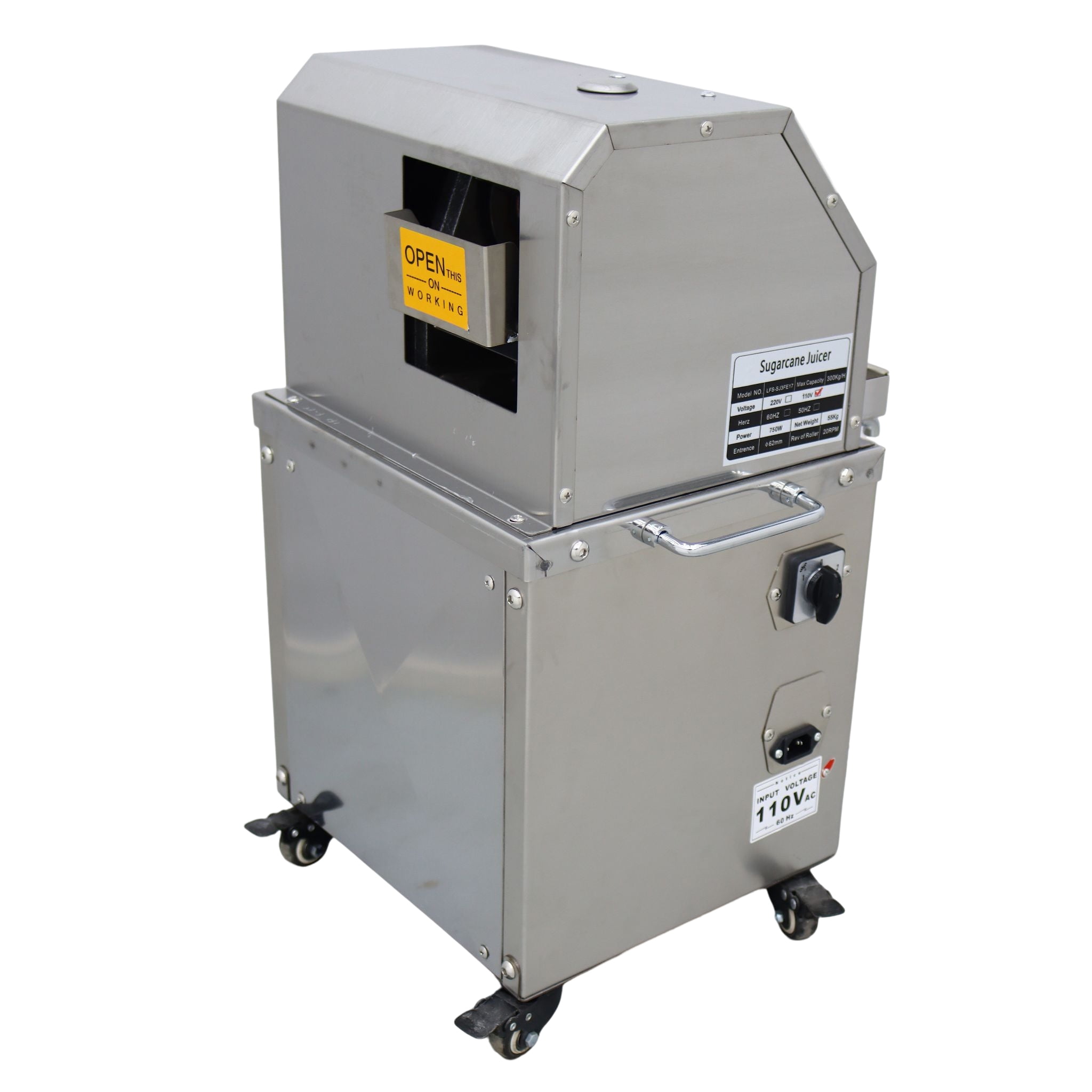 3 Rollers Electric Sugarcane Juicer Sugar Cane Press Juice Machine Commerical Vertical 110V 800W
