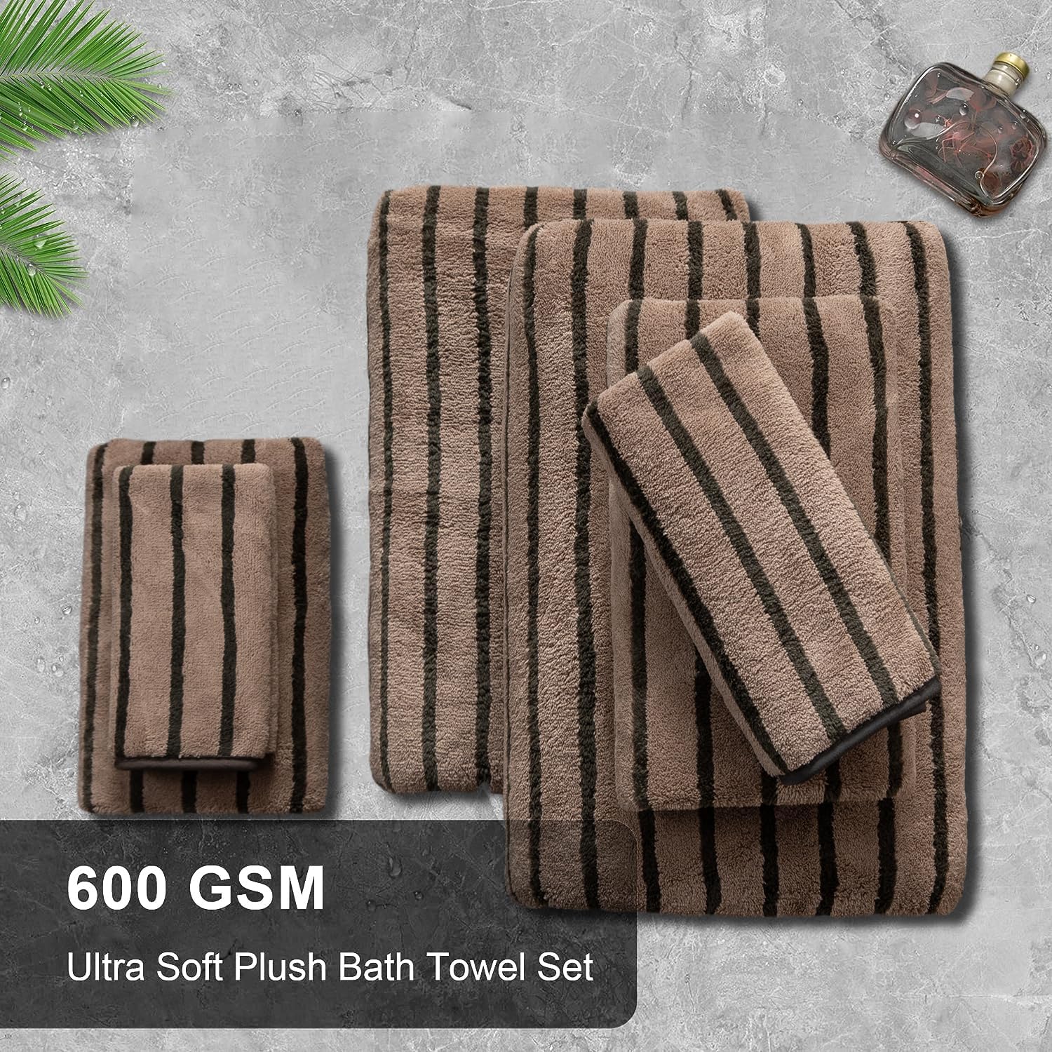 Jessy Home 8-Piece Towel Set, Dark Brown Striped photo 5