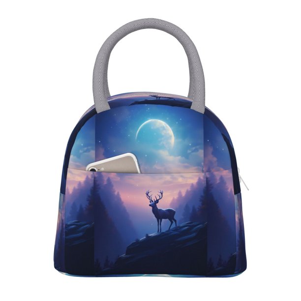 Balery Night Sky Elk Bolsa de Almuerzo para Mujeres, Caja de Almuerzo, Bolsa de Almuerzo Pequeña Impermeable, Tote de Almuerzo Reutilizable con Gran Capacidad