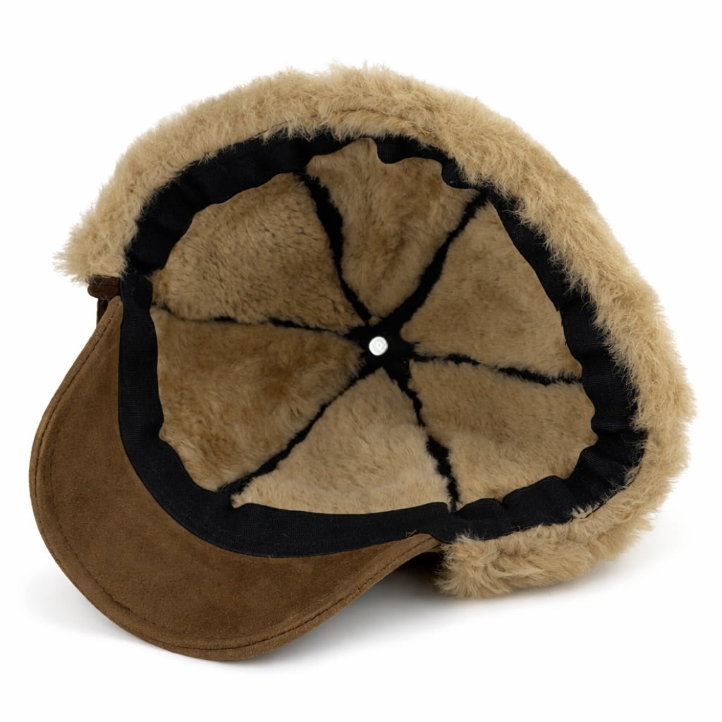 Men’s Shearling Leather Trapper Hat – Aviator Winter Cap with Genuine Sheepskin Ear Flaps | Cold Weather Leather Cap (US, Alpha, Large, Whiskey/Beige Fur)