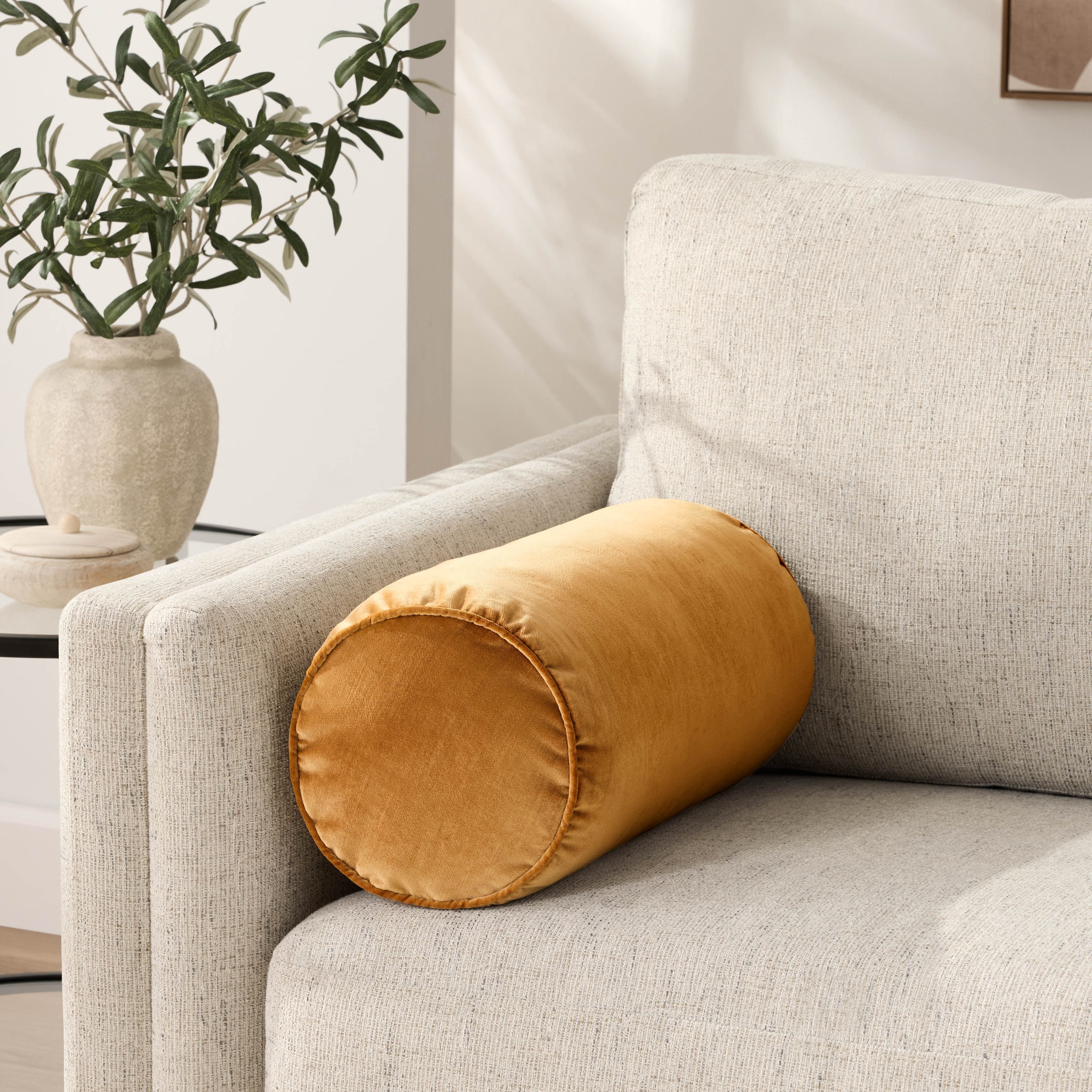 Mainstays 8" x 18" Brown Velvet Bolster Polyester Decorative Pillow