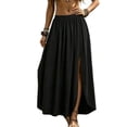 thumbnail image 2 of Skirts for Women Summer Boho Maxi Elastic High Waist Side Slit Casual Pleated Vacation Beach Skirts, 2 of 9