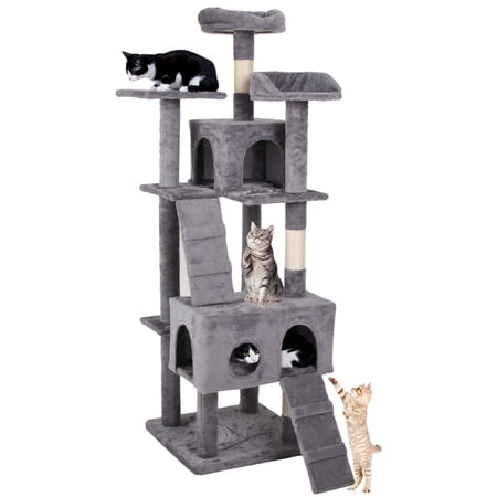 MMTX 63'' Tall Cat Tree for Indoor Cats, Multi-Level Cat Tower , Sisal Covered Scratching Posts, Cozy Condo and Top Perch, Gray