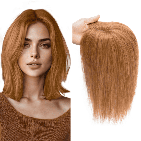 viviaBella Human Hair Hand-tied Swiss Lace Base Toppers Natural Looking no Bangs,Clip in Real Human Hair Toupee for Women with Thinning Hair Big Coverage 12 Inch Hairpieces(Copper Red)