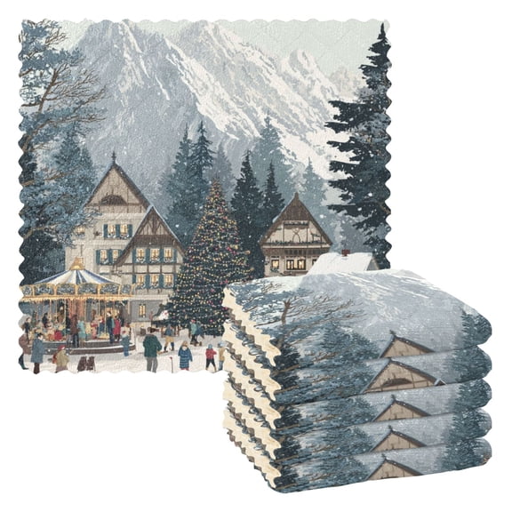 6 Pieces of Kitchen Towels 11x11Inch Kitchen Dish Cloths Kitchen Dish Towels Reuseable Cleaning Cloths Beautiful Christmas Buildings