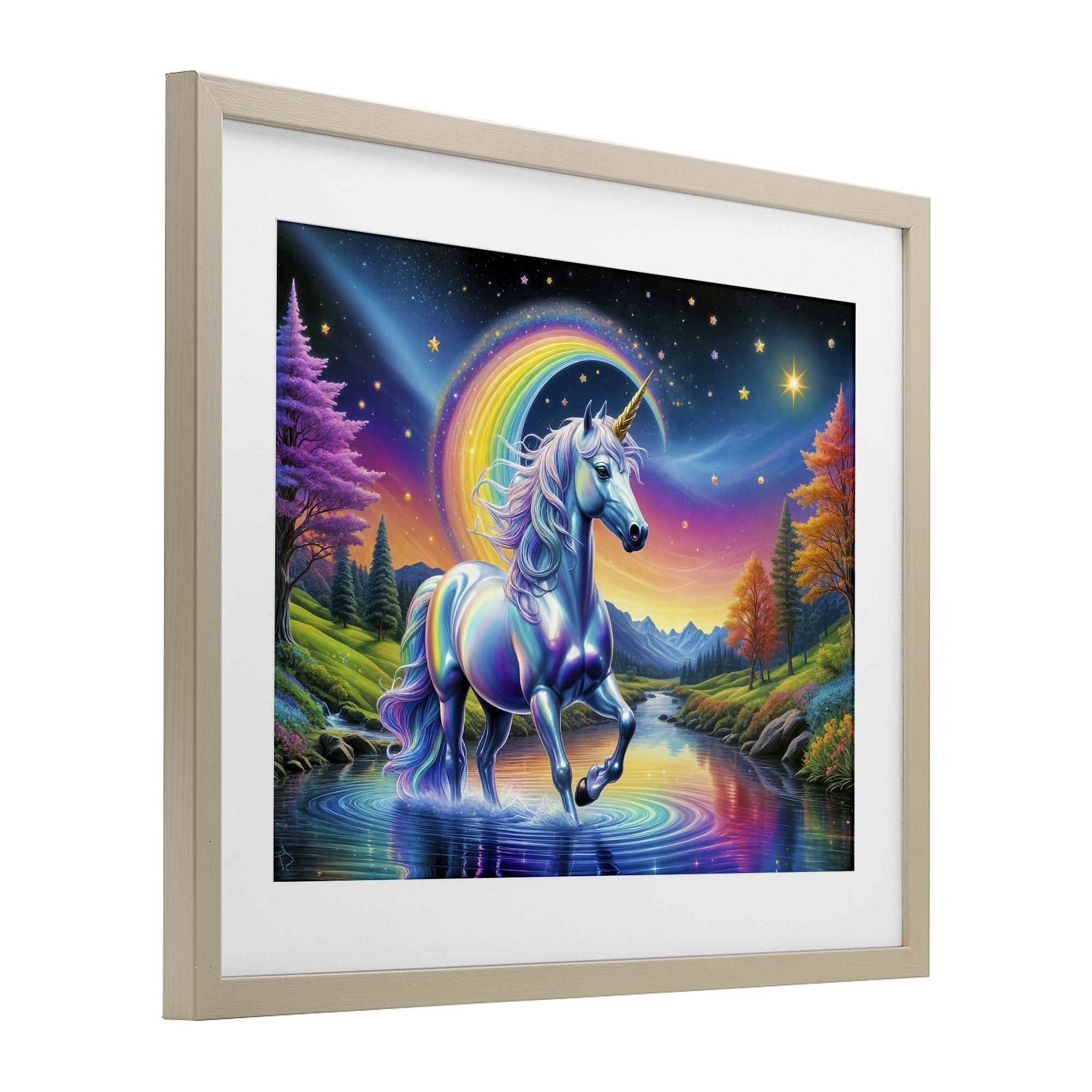 Stupell Industries Rainbow Prism Unicorn Birch Framed Print Under Glass, design by Tabz Jones