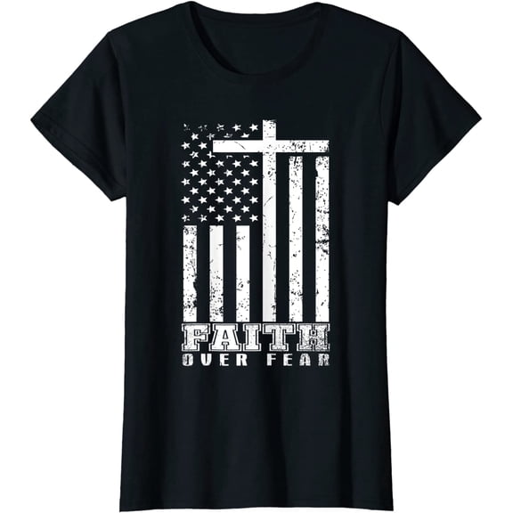 America Pride US Flag Faith Over Fear Prayer Jesus Christian T-Shirt Women Tops