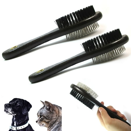 - 2 PC Double Side Bristle Pin Pet Dog Cat Hair Grooming Brush Fur Shedding Comb
