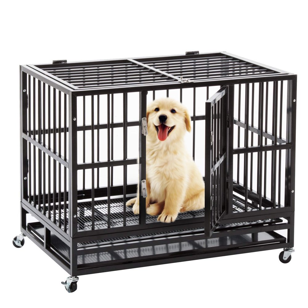 Ainfox Heavy Duty Metal Dog Cage with Wheels, Medium, 37"L Walmart