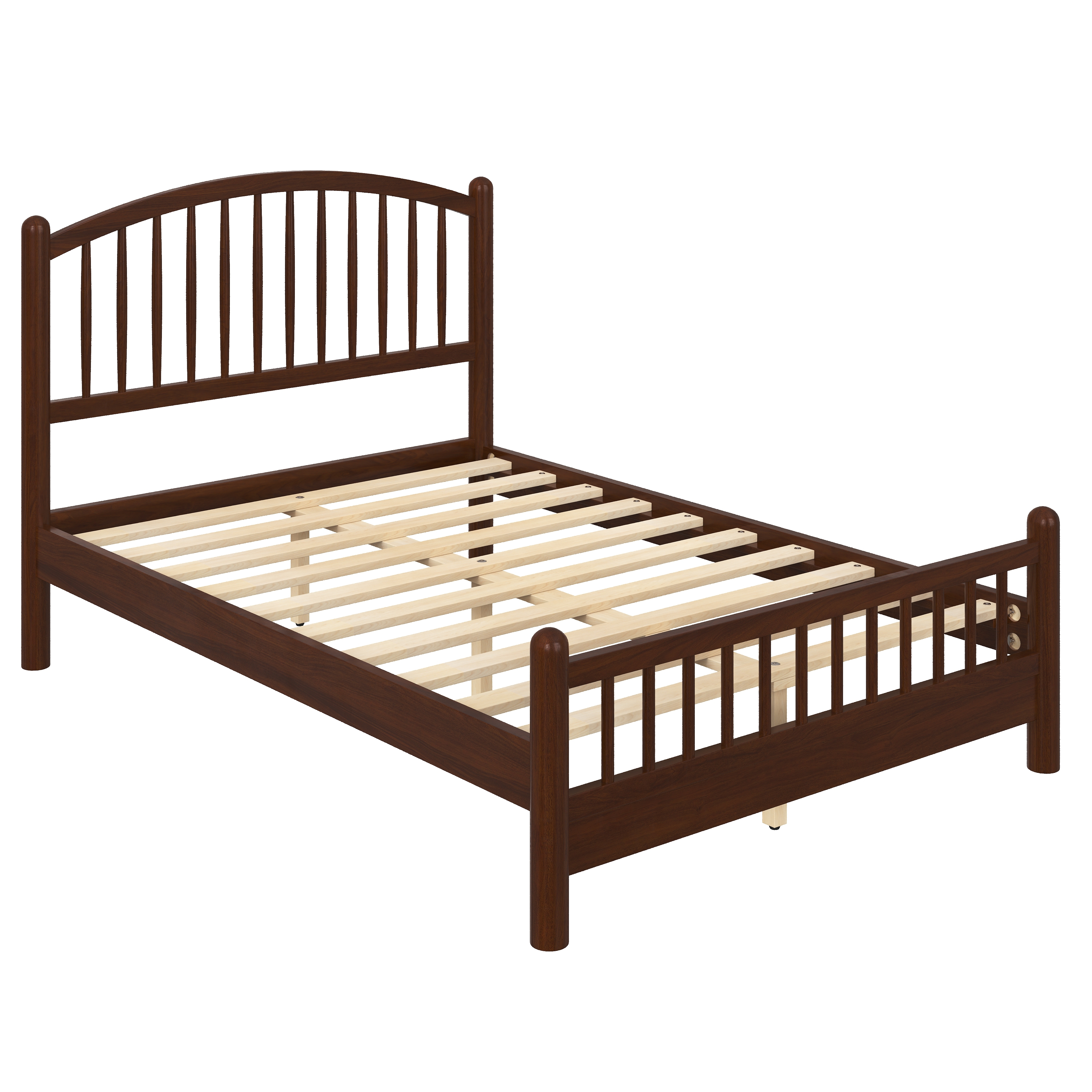 Euroco Full Size Wood Platform Bed with Arched Headboard, No Box Spring Needed, Espresso