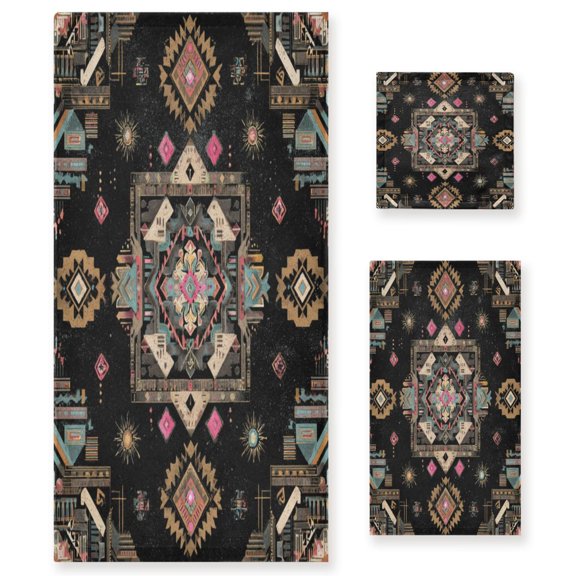 3 Piece Bath Towels Set Bath Towel, Hand Towel and Face Towel for Bathroom, Gym, Hotel Abstract Shapes Pattern