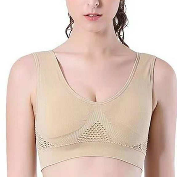 JINMGG Womens Plus Size Clearance $5 Women Sports Bra without Steel Ring No Chest Support Yoga Running Vest Beige XXXXXL