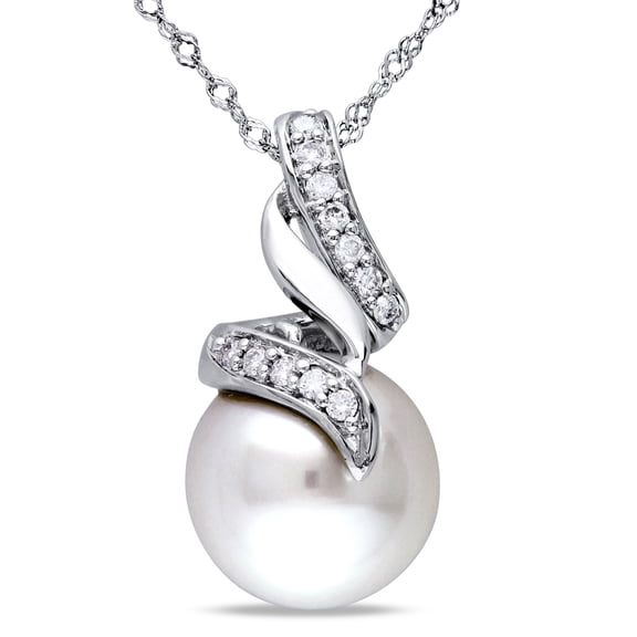 Everly Women's South Sea Cultured Freshwater Pearl and Diamond Drop Pendant with Chain