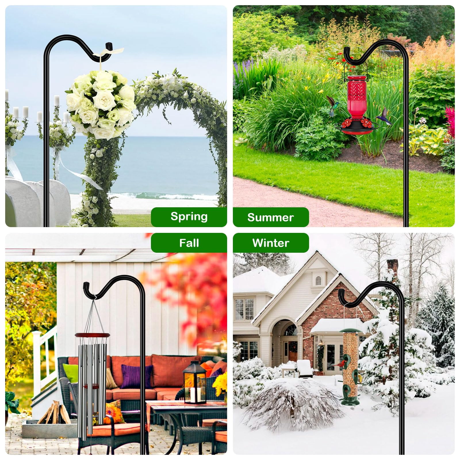 Adjustable Shepherd Hook Bird Feeder Pole With 7 Prongs Base  108 Inch Tall 5/8 Thick Heavy Duty Outdoor Poles For Hanging Feeders Plant Baskets Black (1 Pack)