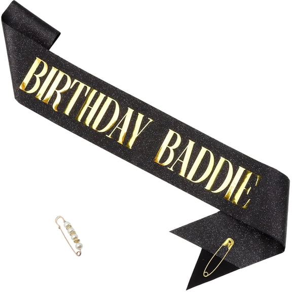 BIRTHDAY BADDIE' Sash Black with Gold Foil for Girl, Happy Funny Birthday Decorations Party Kits for Women Men Birthday Gifts