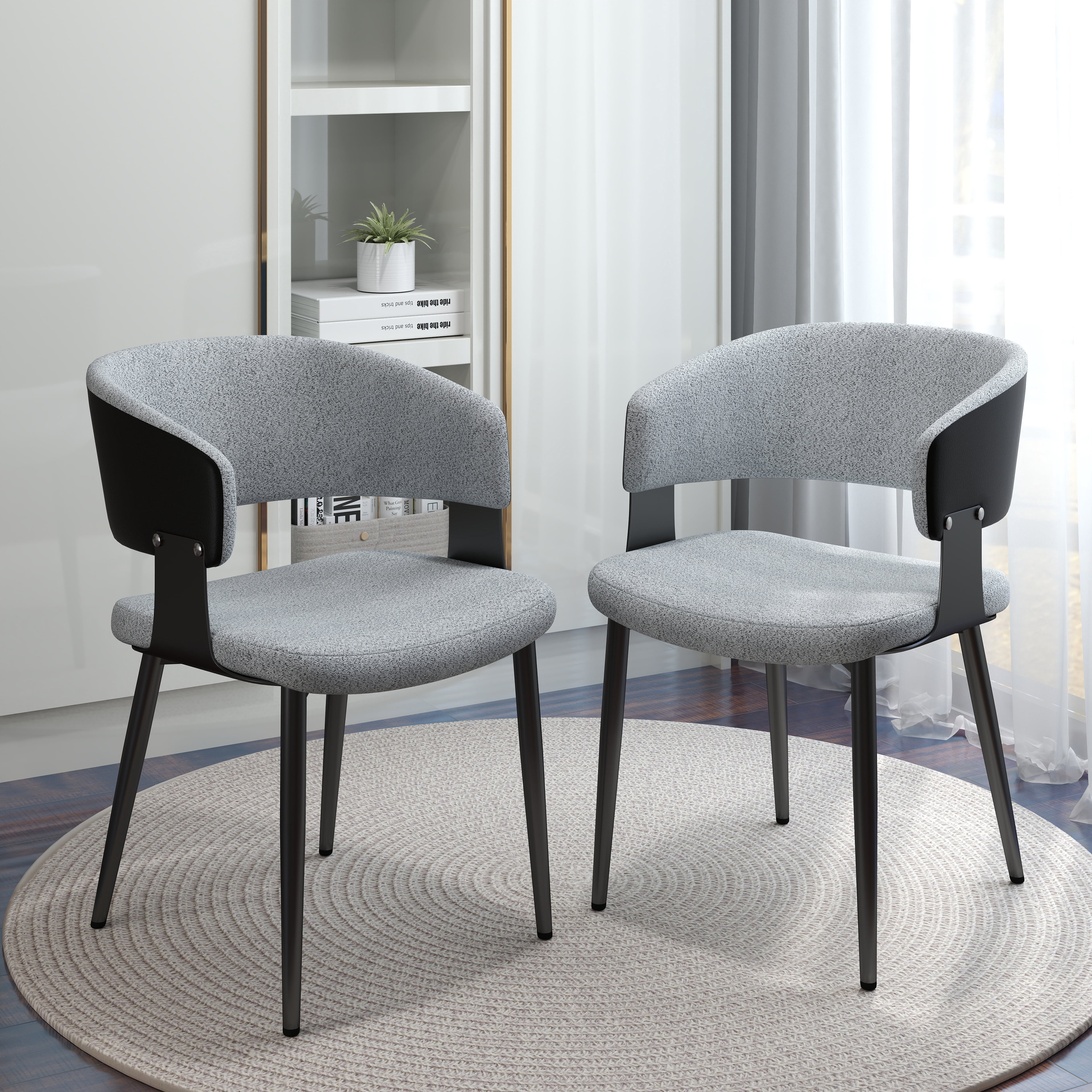 bokifol Black Leather Teddy Fleece Dining Chairs Set of 2,Kitchen Chairs for Living Room/Restaurant